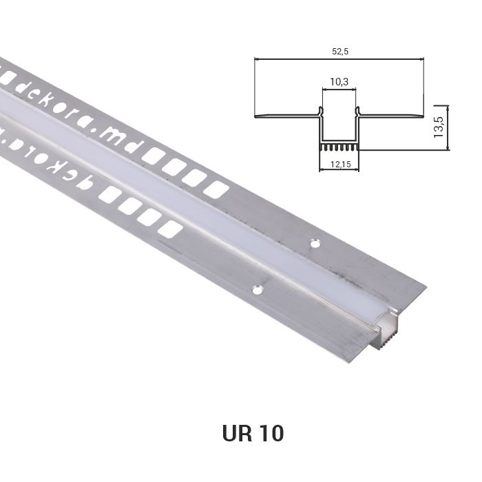 UR10, Profil tip ascuns cu bandă difuzie LED, cu efect separator, Raw, 2.9 m