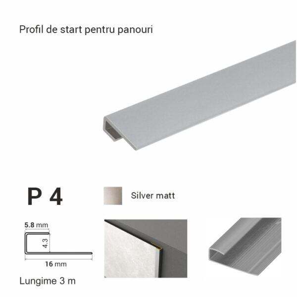 P4, Profil de start p/u panouri, 3 m, Silver Matt