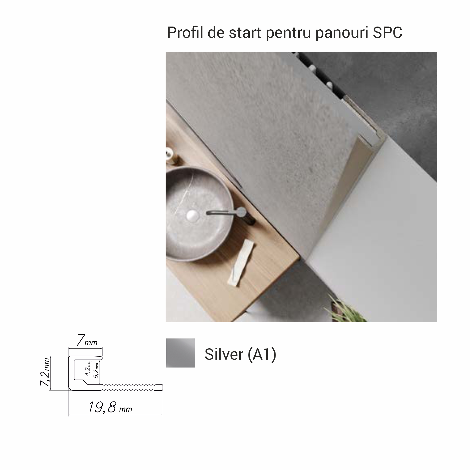 ZAK-A1, Profil de start p/u panouri SPC, 2.8 m, Silver