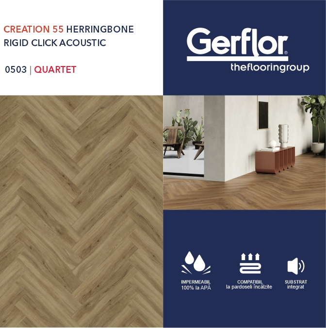 Пол GERFLOR Rigid Acoustic, Creation 55 Herringbone, QUARTET, 0503