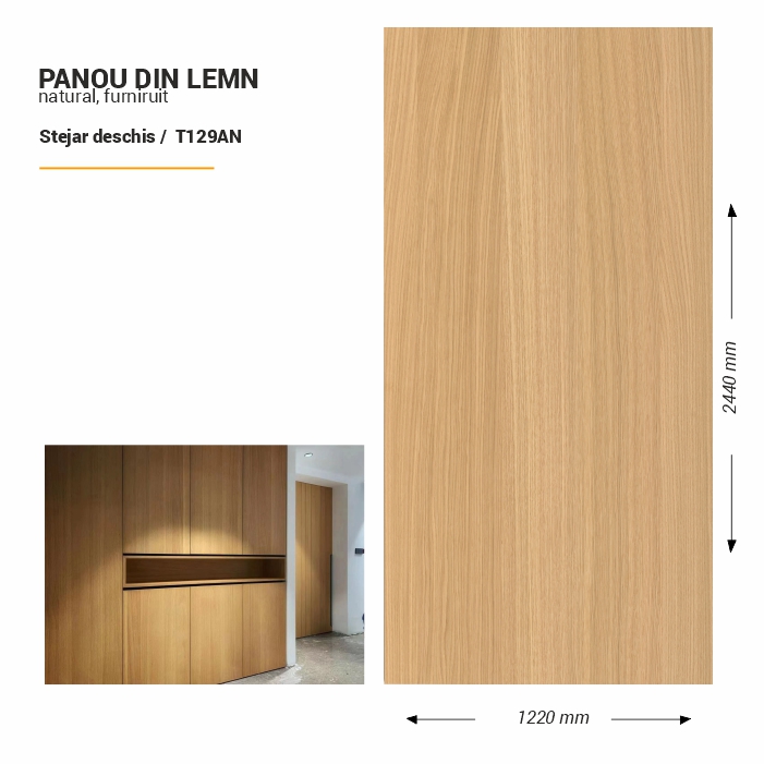 Panou din lemn furniruit, T129AN, дуб deschis, 2440x1220x3.8mm