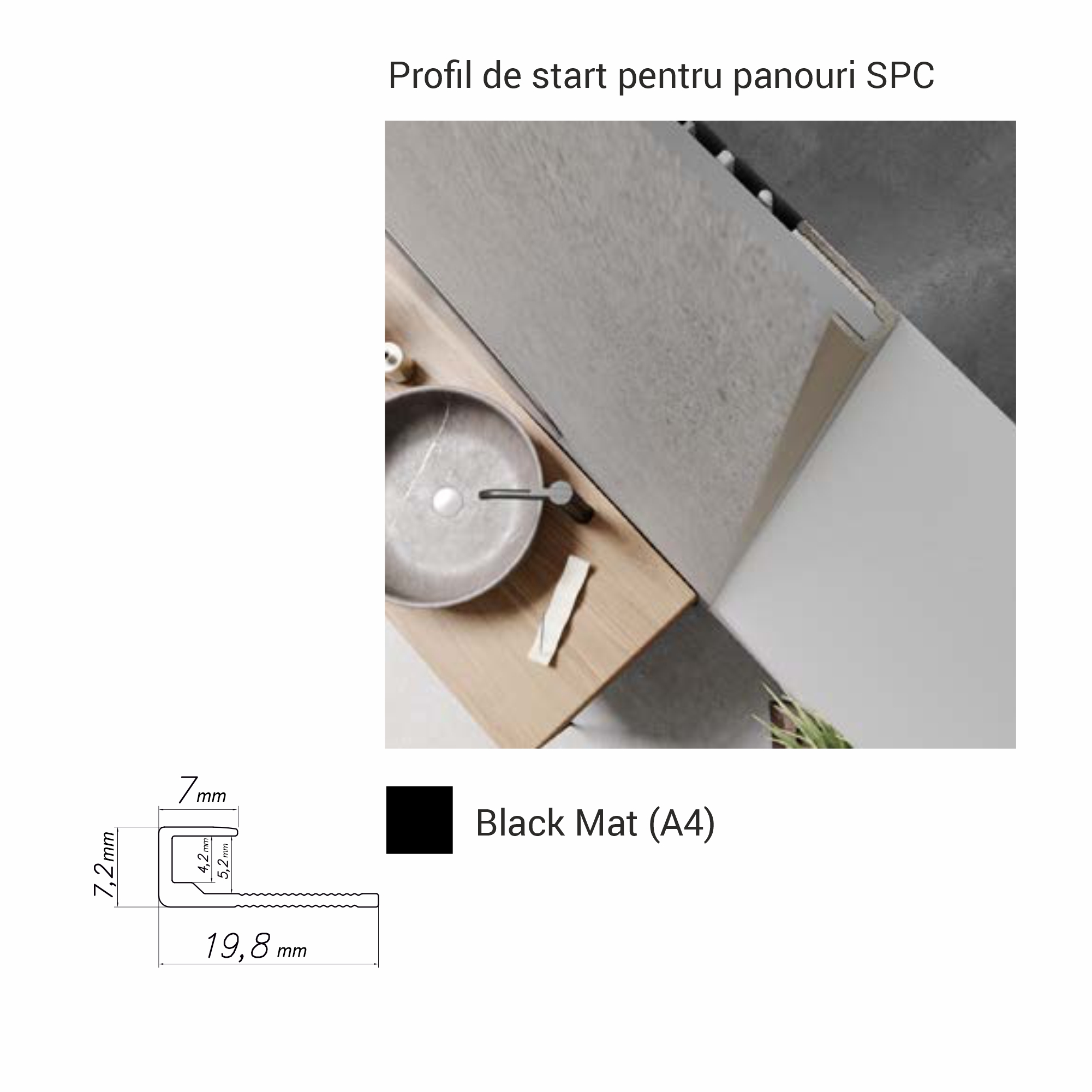 ZAK-A4, Profil de start p/u panouri SPC, 2.8 m, Black Matt