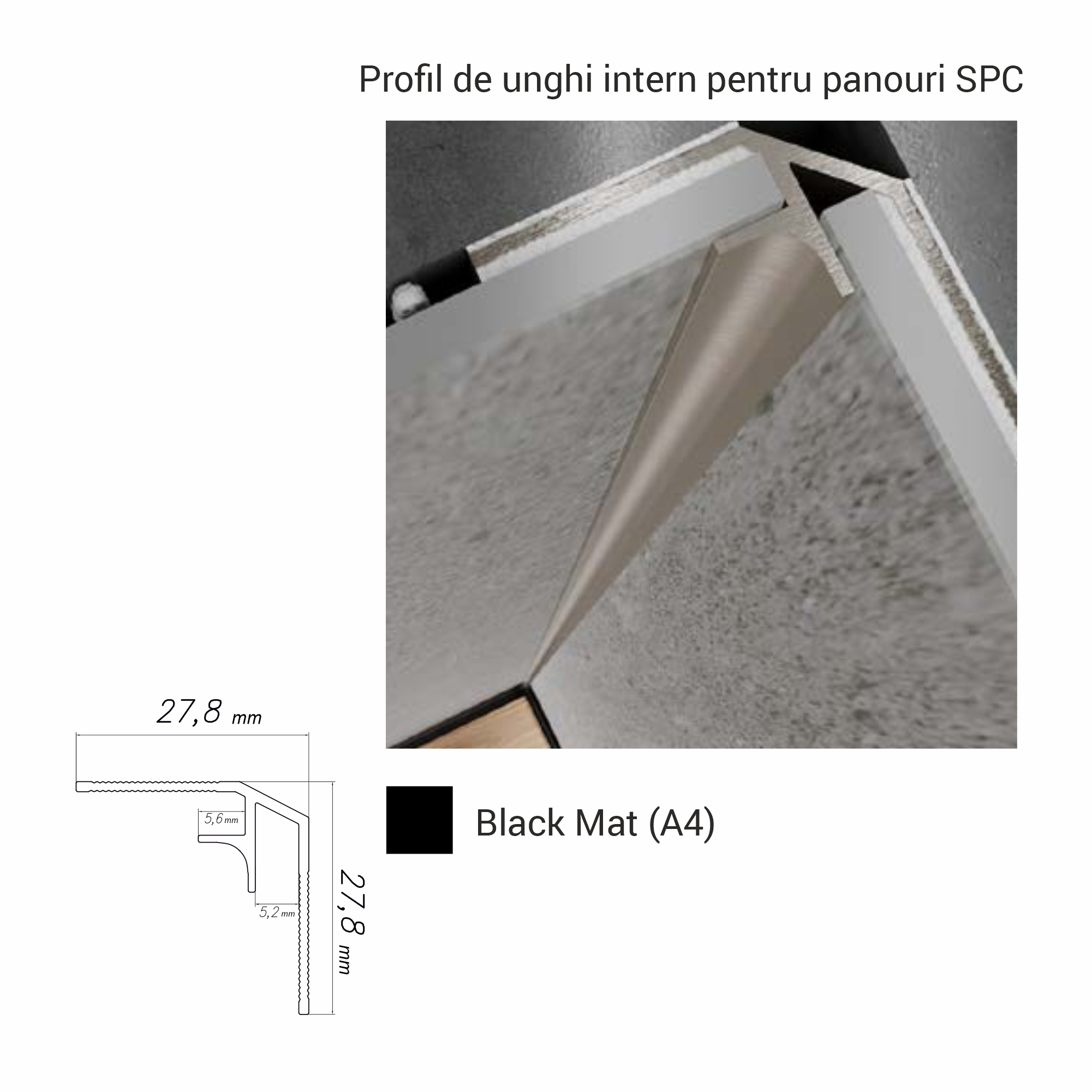 NW-A4, Profil de unghi intern p/u panouri SPC, 2.8 m, Black matt