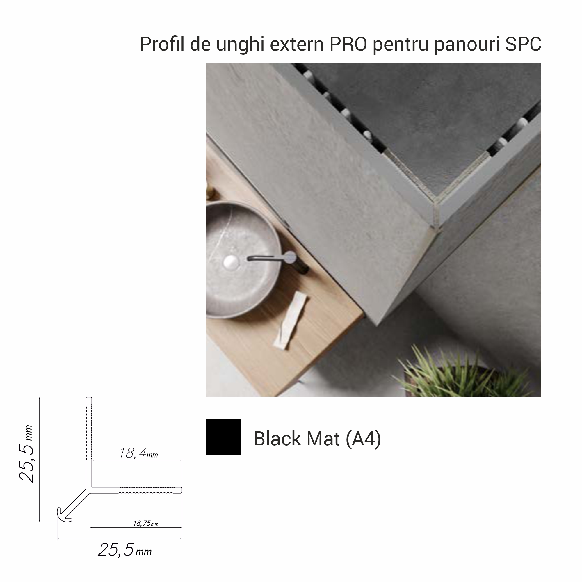 NZ PRO-A4, Profil PRO de unghi extern p/u panouri SPC, 2.8 m, Black matt