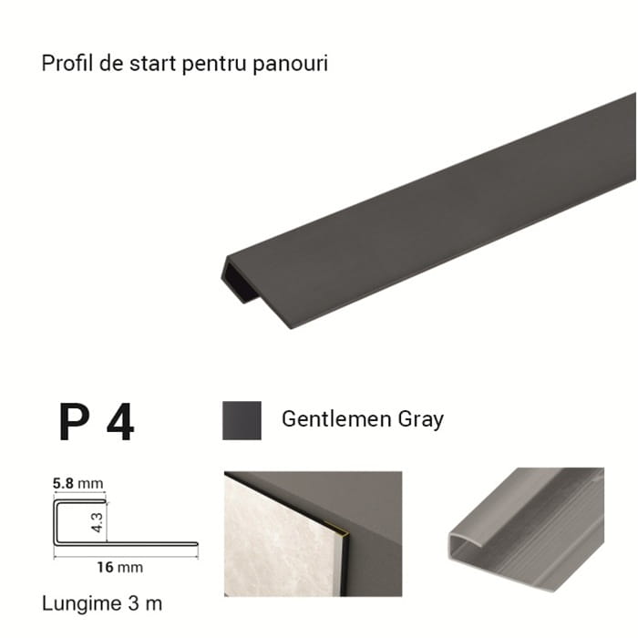 P4, Profil de start p/u panouri, 3 m, Gentleman Gray