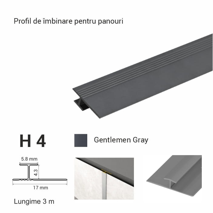 H4, Profil de îmbinare p/u panouri, 3 m, Gentleman Gray