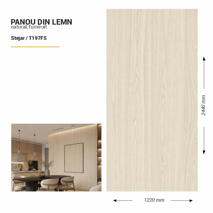 Panou din lemn furniruit, T197FS, Stejar, 2440x1220x3.8mm