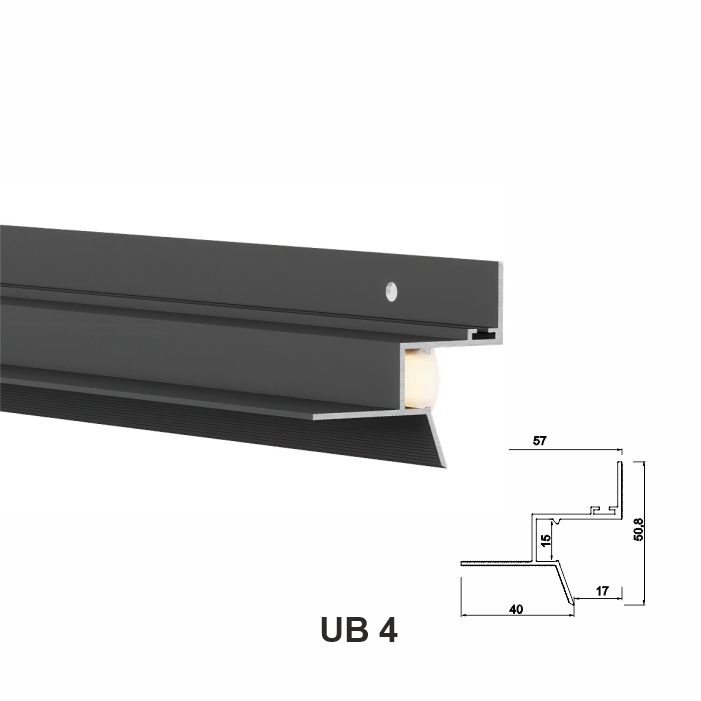 UB4, Profil de tip ascuns pentru tavan, Negru Matt, 2,5m