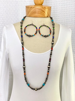 Silver bead gemstone necklace