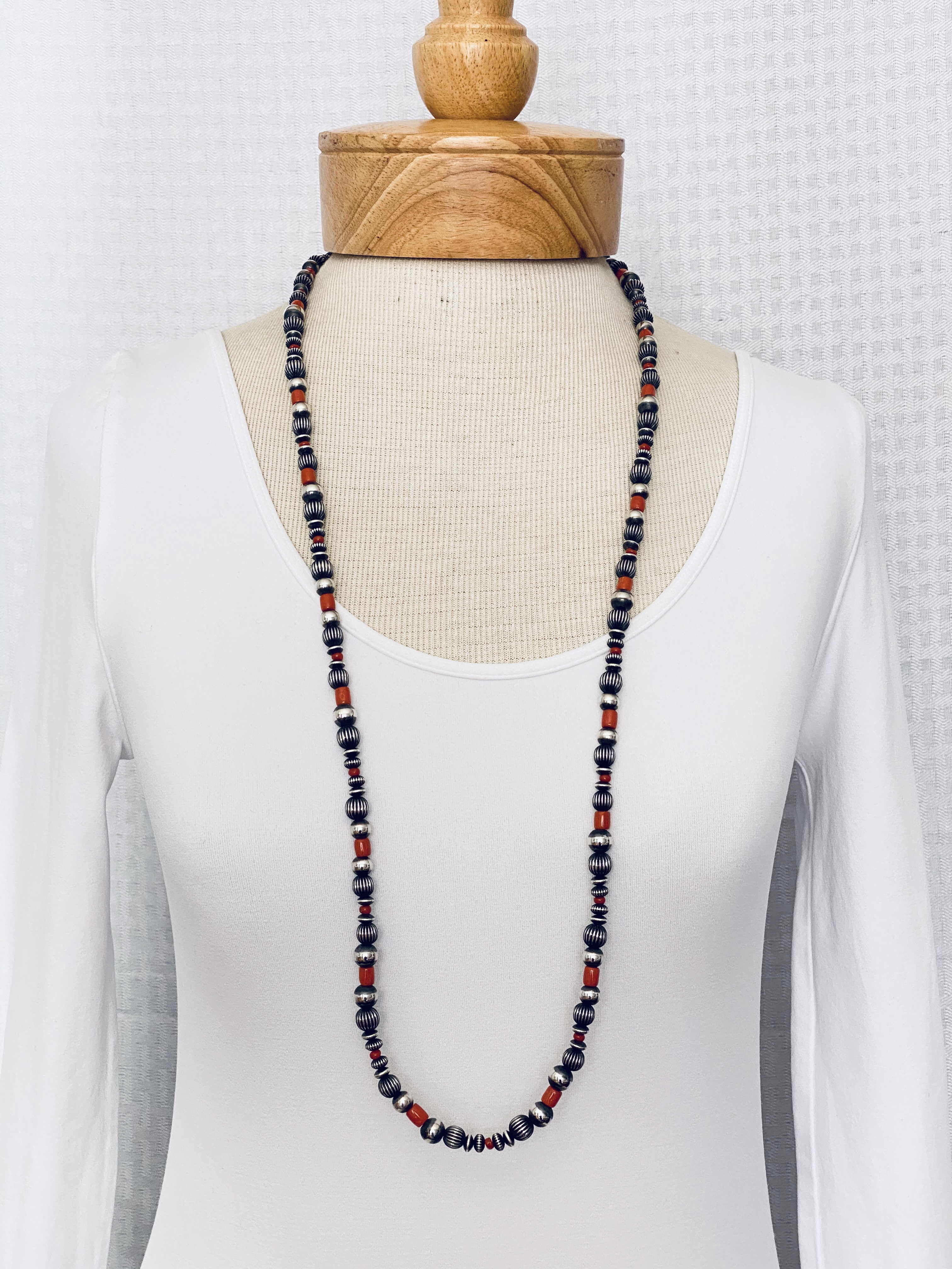 Silver bead gemstone necklace