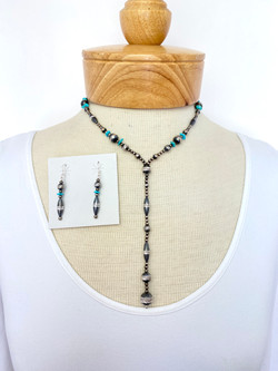 Diamond cut silver bead w turquoise necklace