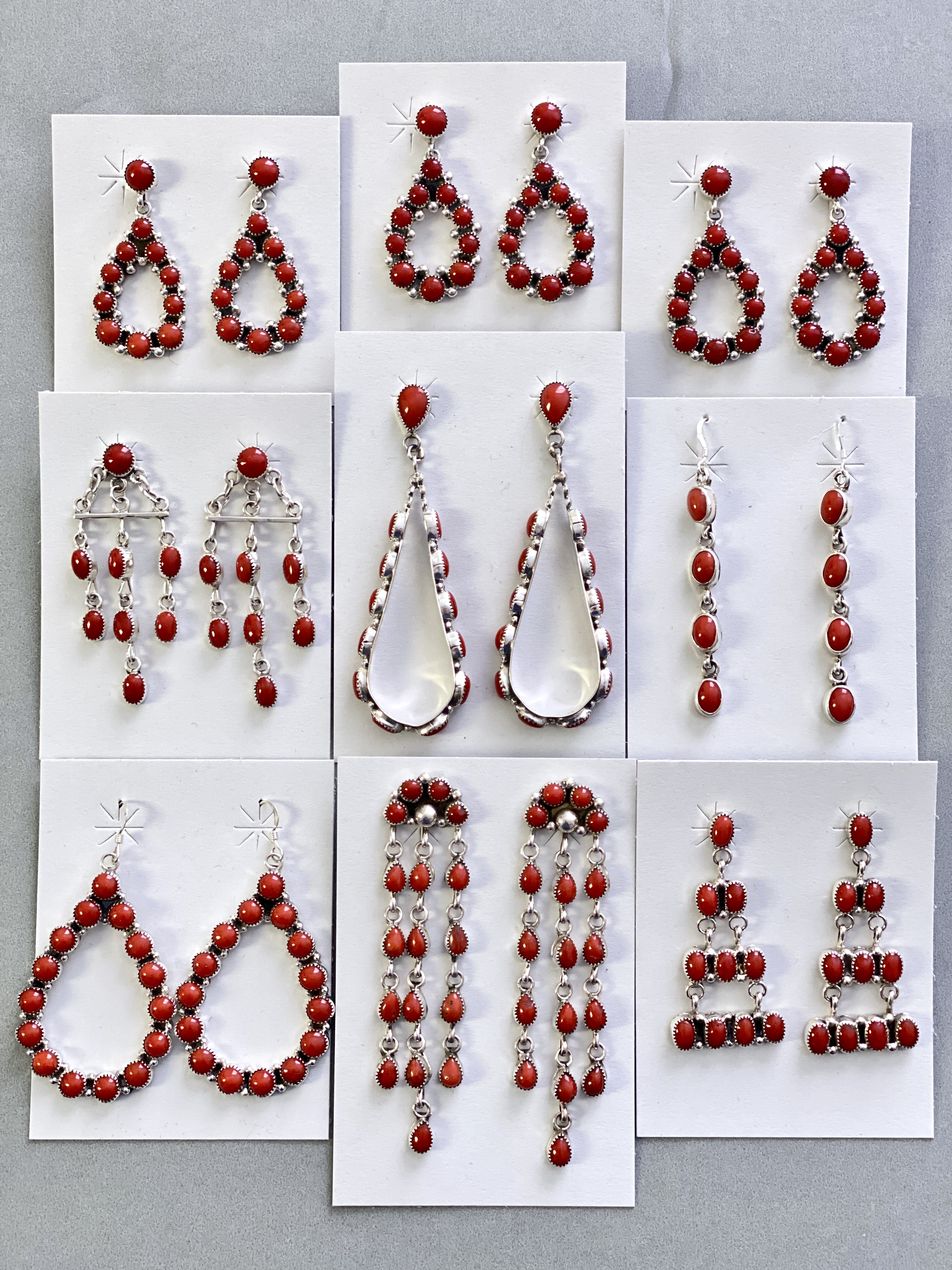 Red coral dangle earrings