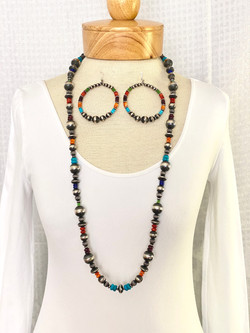 Silver bead gemstone necklace