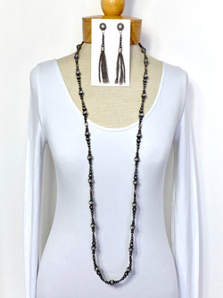Diamond cut silver bead necklace