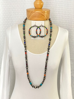 Silver bead gemstone necklace