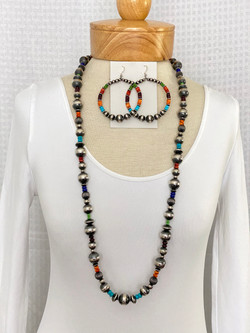 Silver bead gemstone necklace