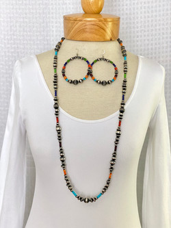 Silver bead gemstone necklace