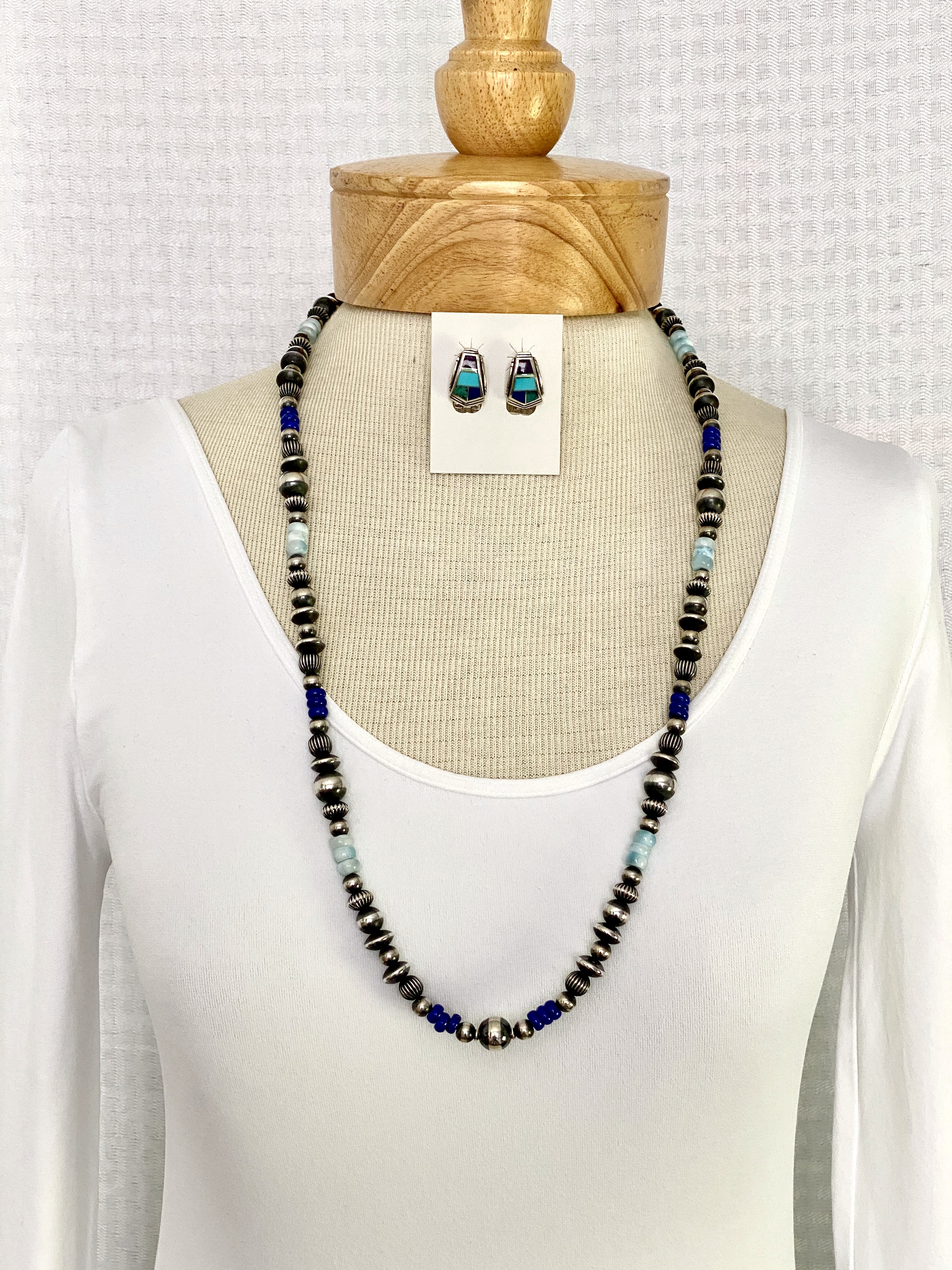 Silver bead gemstone necklace