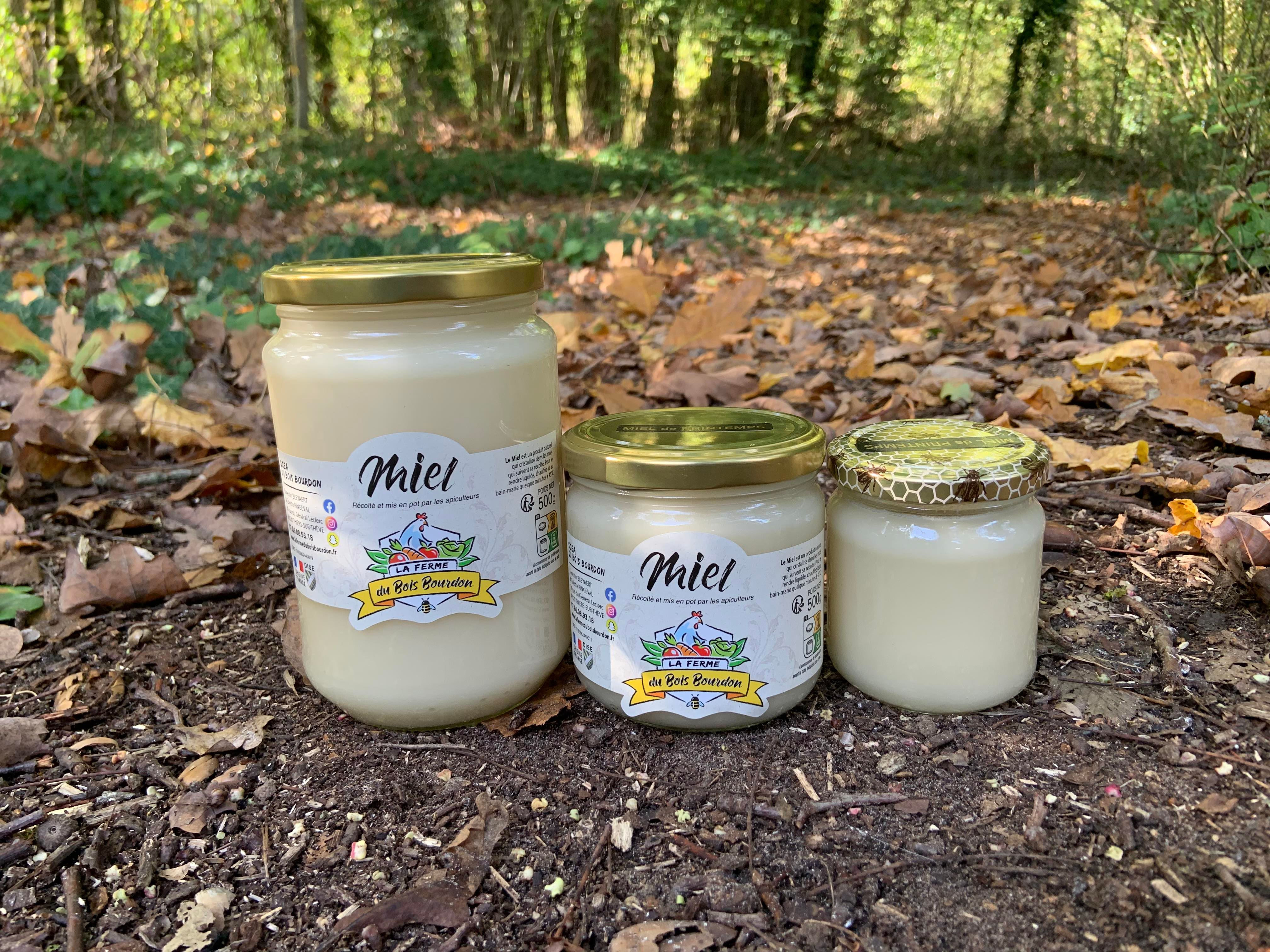 Miel de printemps. Blanc et crémeux, ce miel sucré est récolté à partir de colza, pissenlit et aubépine.