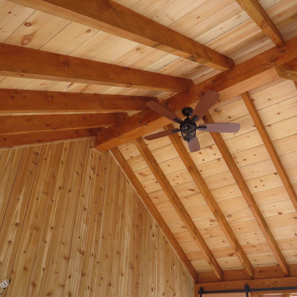 Dressed White Pine Ceiling with contrasted darker pine timbers