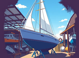 A beautiful sailing yacht standing on the ground in a boatyard.jpg