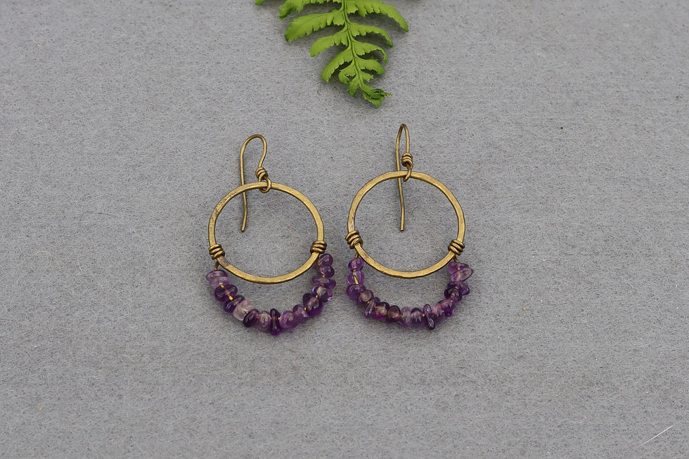 Amethyst and Brass Earrings