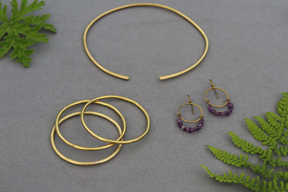 Thumbnail: Amethyst and Brass Earrings
