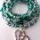Thumbnail: Teal and Clear Waist Beads with Silver 'Double Heart' Charm