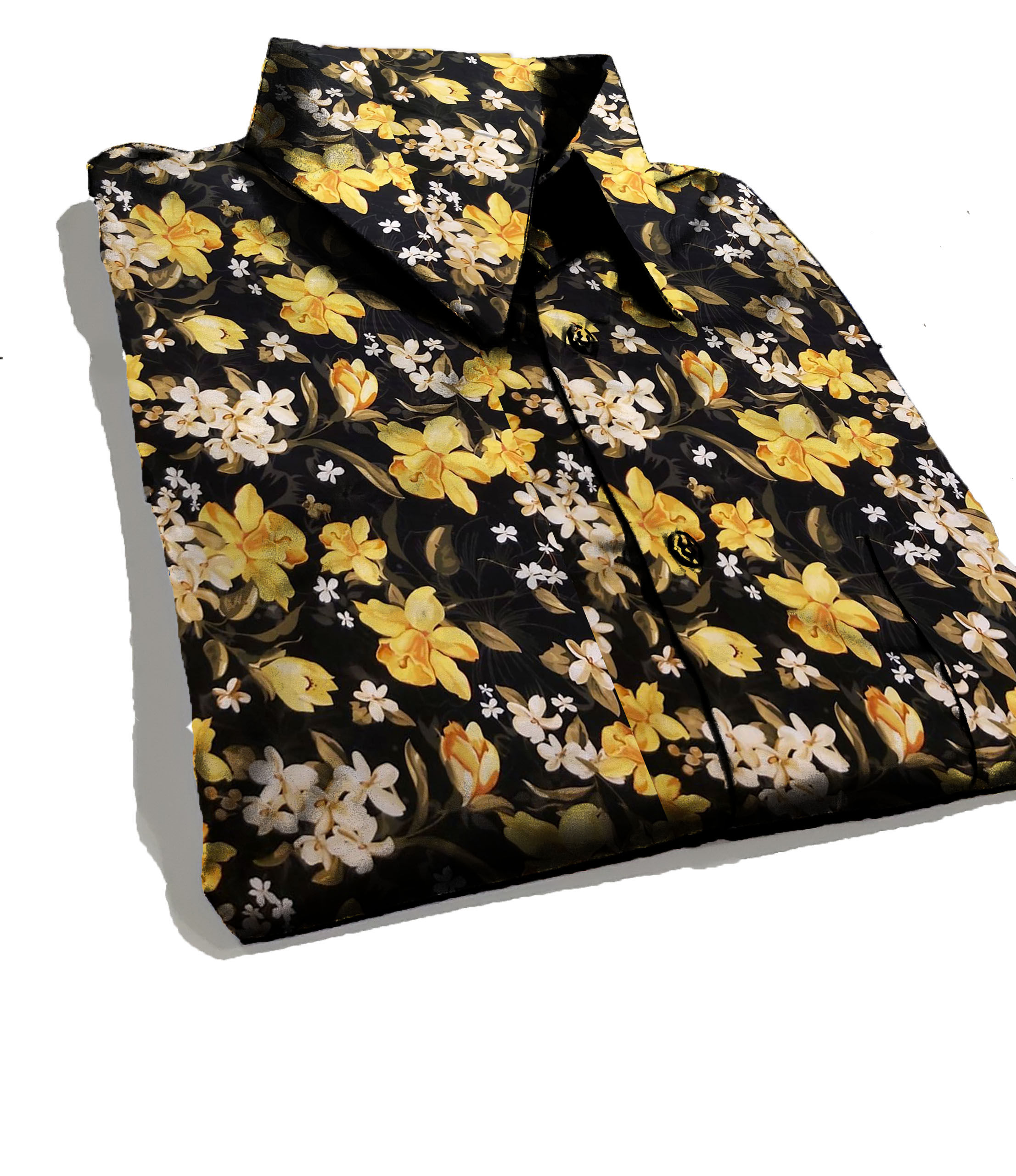 Camisa Social Plus Size - Estampa Digital - Flores amarelas