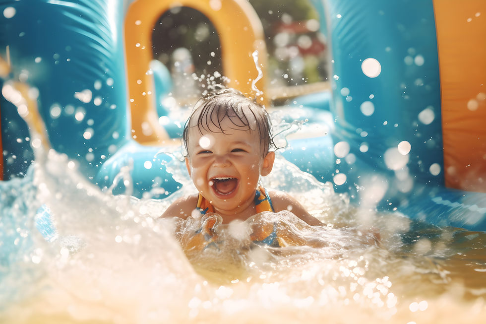 A baby going down a water slide