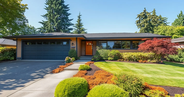 House with a panel style garage door