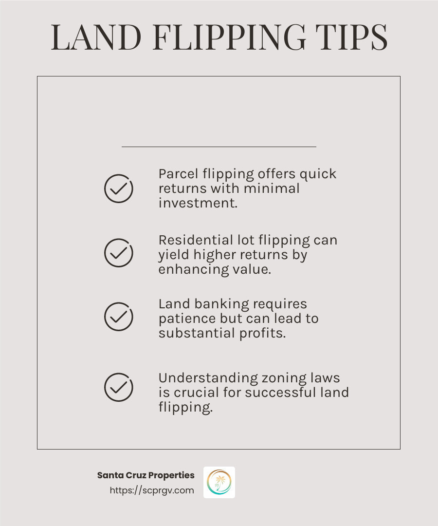 Land Flipping Strategies Infographic - how to flip land infographic checklist-light-beige