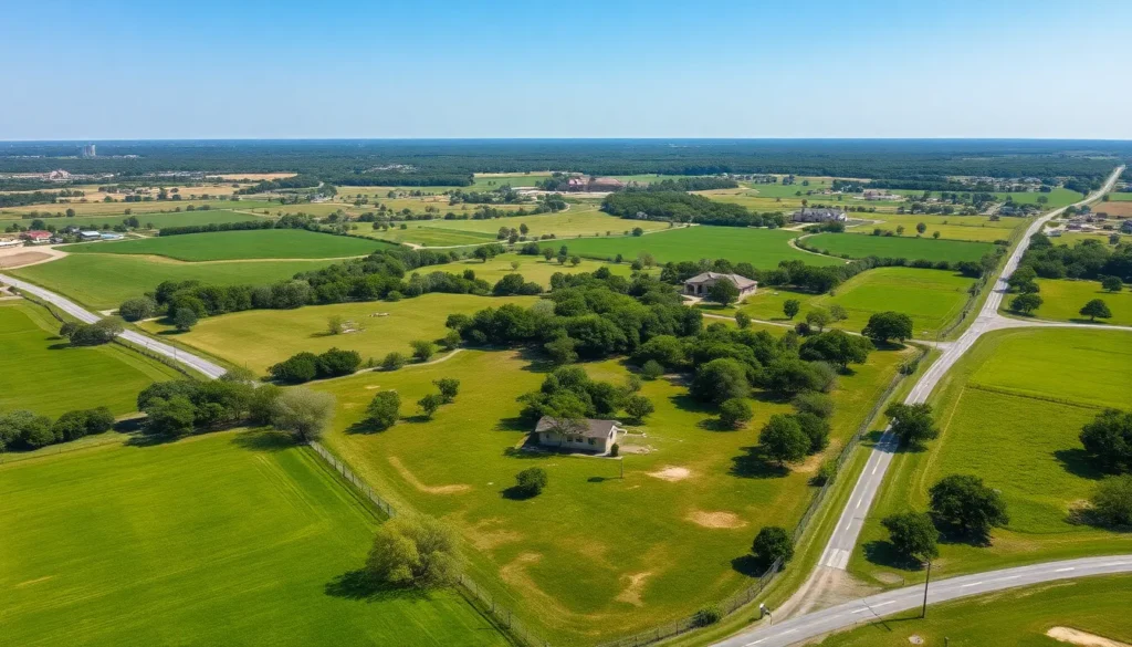 aerial view of land with houses - Generational Land Investment in Rural Texas