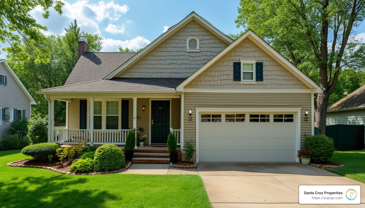 A well-maintained house with excellent curb appeal, featuring a manicured lawn, a clean driveway, and fresh exterior paint - steps to sell a house quickly