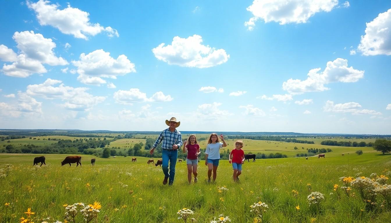 father and kids in a field - Land for Sale in Texas