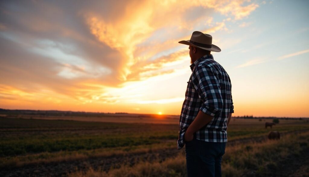 man looking at land - Agricultural land financing in Texas