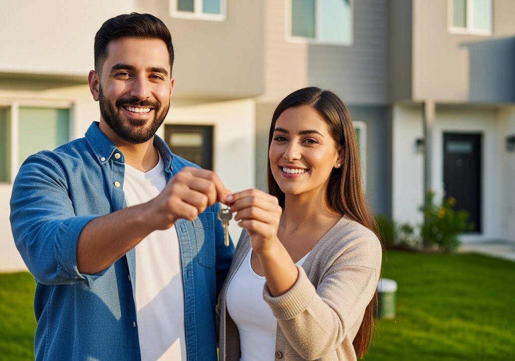 couple holding keys - buy owner financing homes in Texas