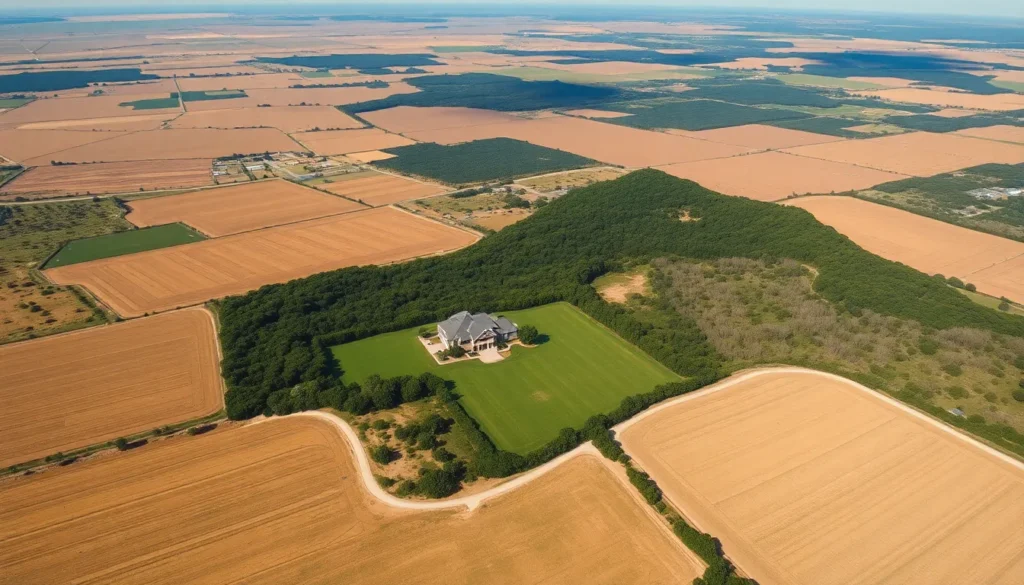 aerial view of house and empty lots -  Is buying land in Texas a good investment