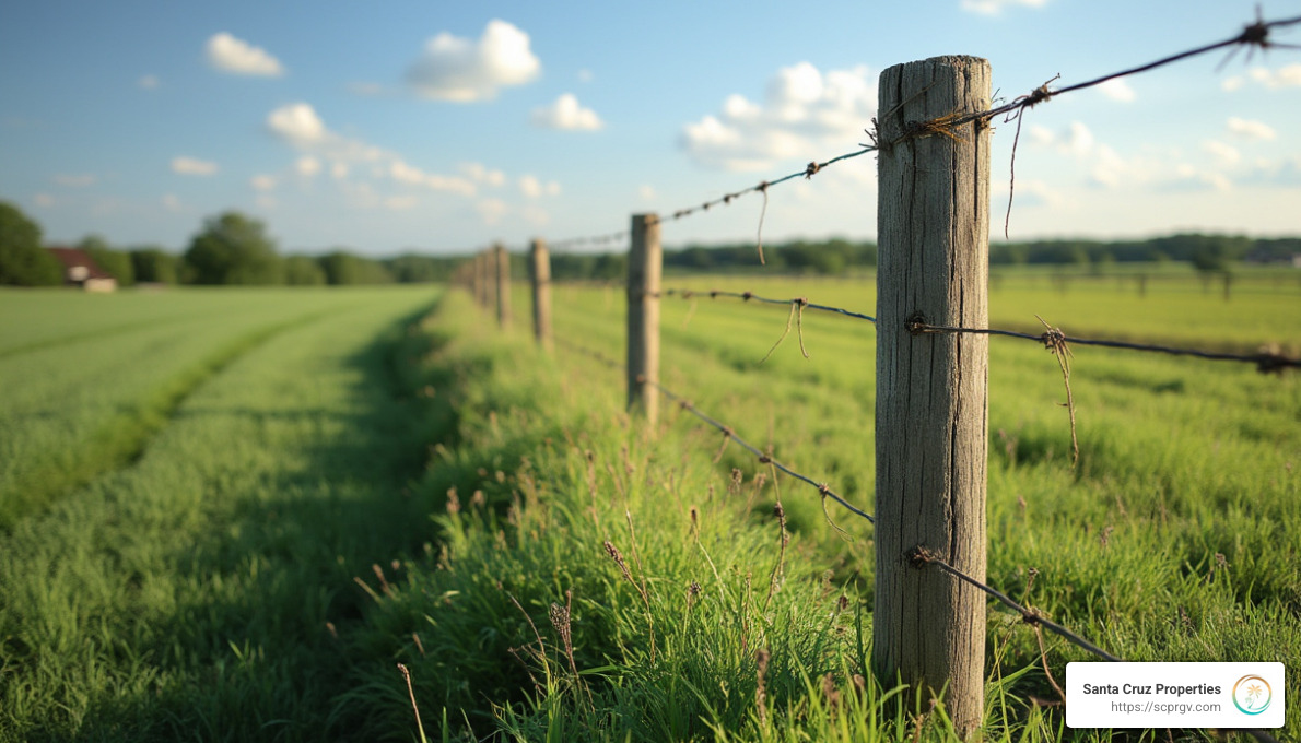 A new fence line marking property boundaries in a quiet rural setting, highlighting land ownership - tax benefits of owning vacant land you need to know about