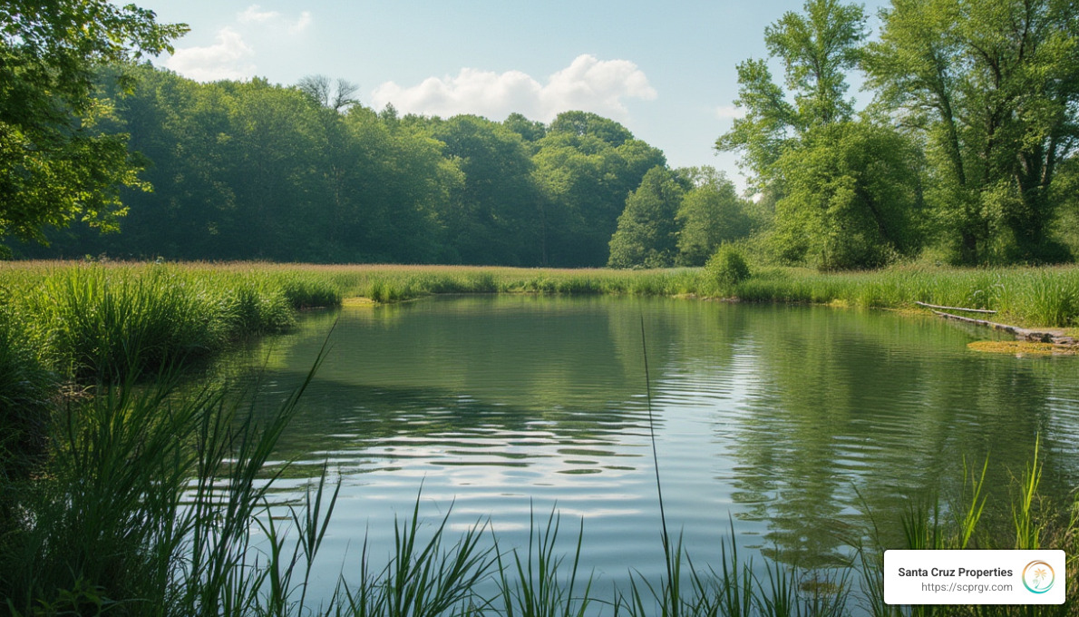 Fishing pond with surrounding landscape - how much land do i need to build a house?