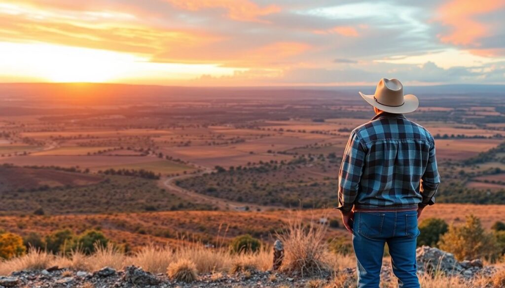 man looking at land - is buying land in texas a good investment