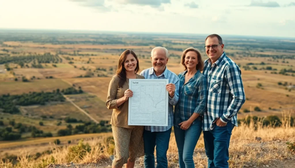 group of people holding a document - sell land in texas