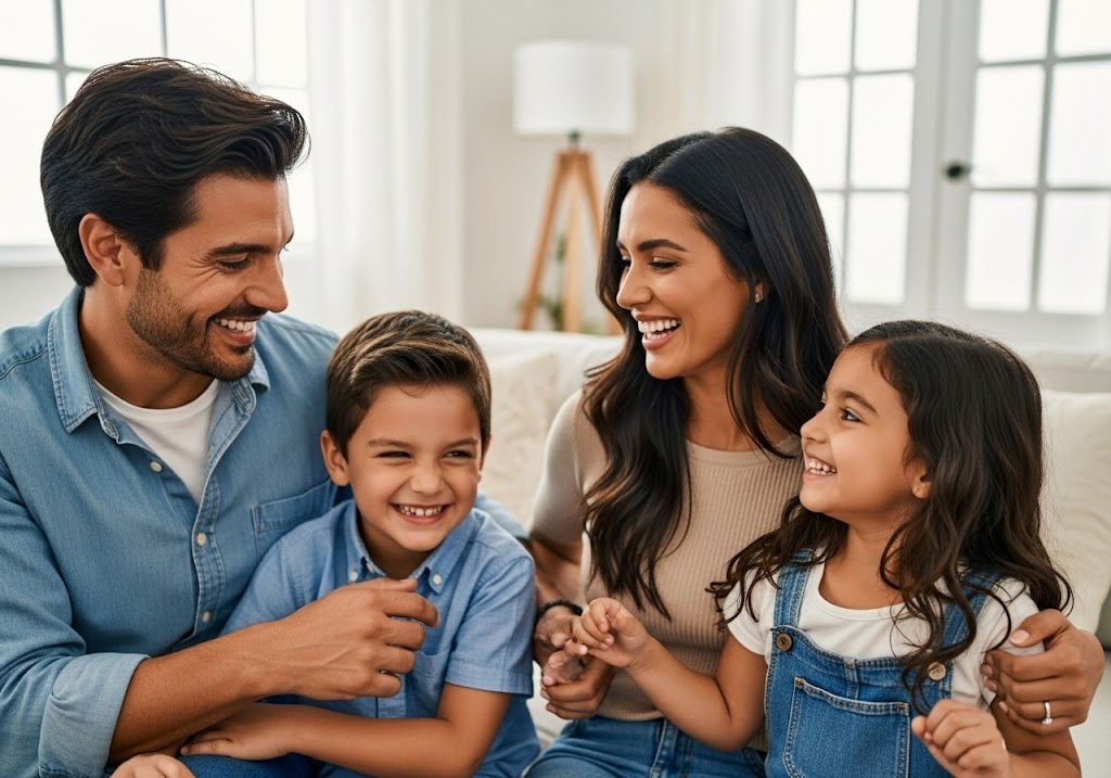 happy family in living room - Owner Financing Homes With Bad Credit