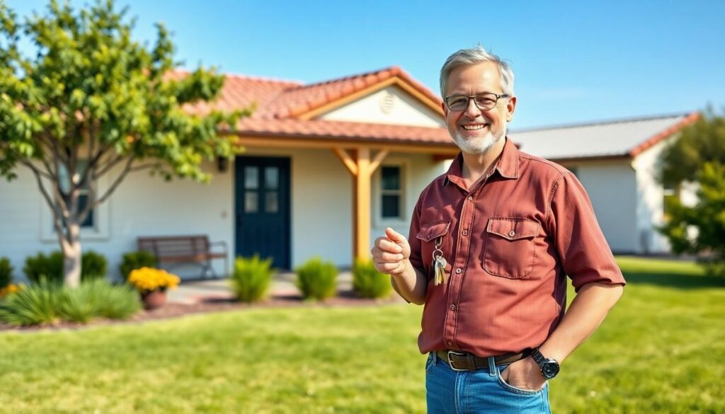 man in front of house - Owner financing homes for sale near me
