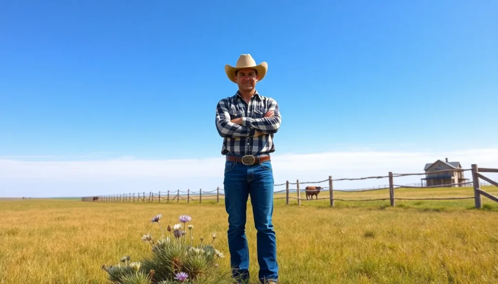 man standing near ranchette and fenced-off property