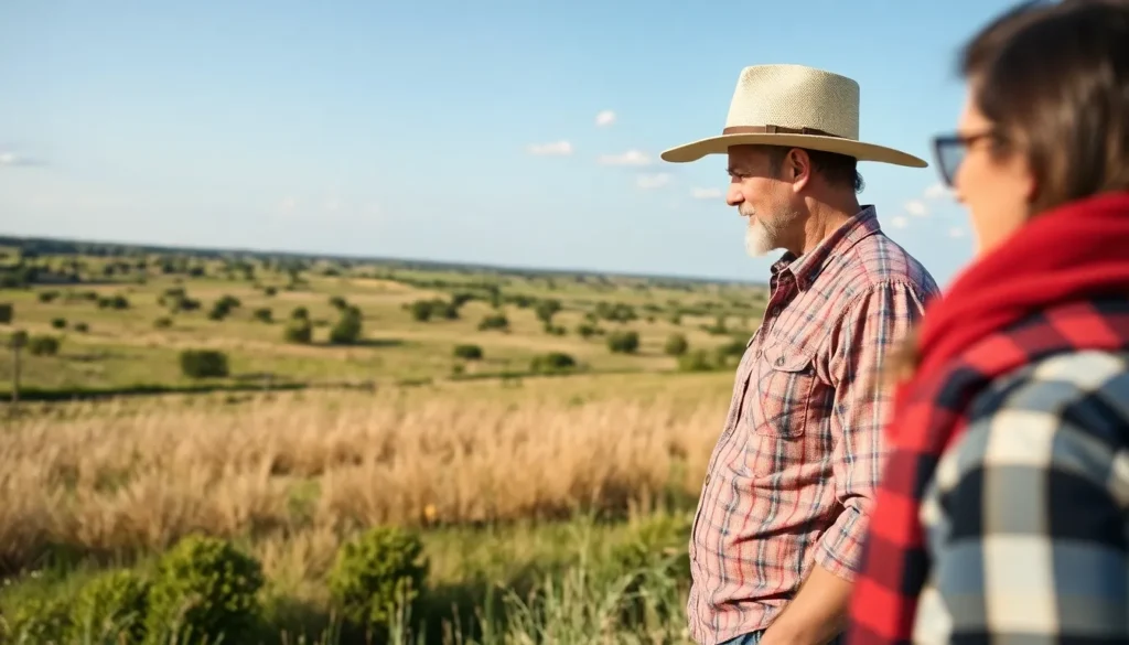 man and woman looking at land - Flexible owner financing for land in Texas