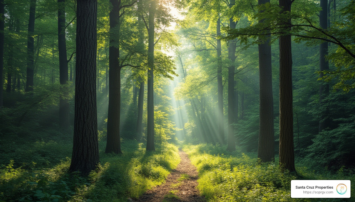 A peaceful forested area with tall trees, ideal for exploring timberland investment opportunities - tax benefits of owning vacant land you need to know about