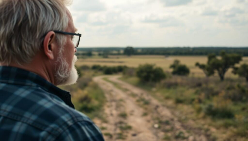 man looking at land - how to buy land in texas