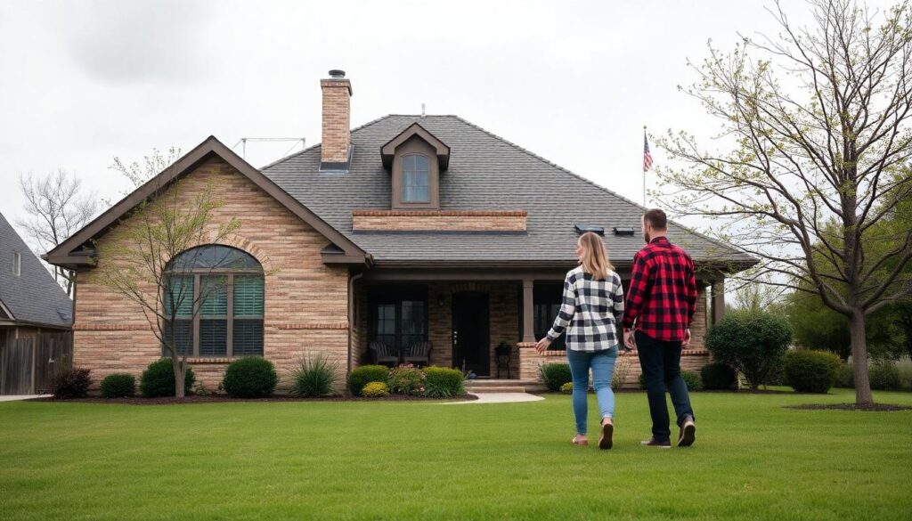 man and woman looking at house in texas - Seller financing homes for sale