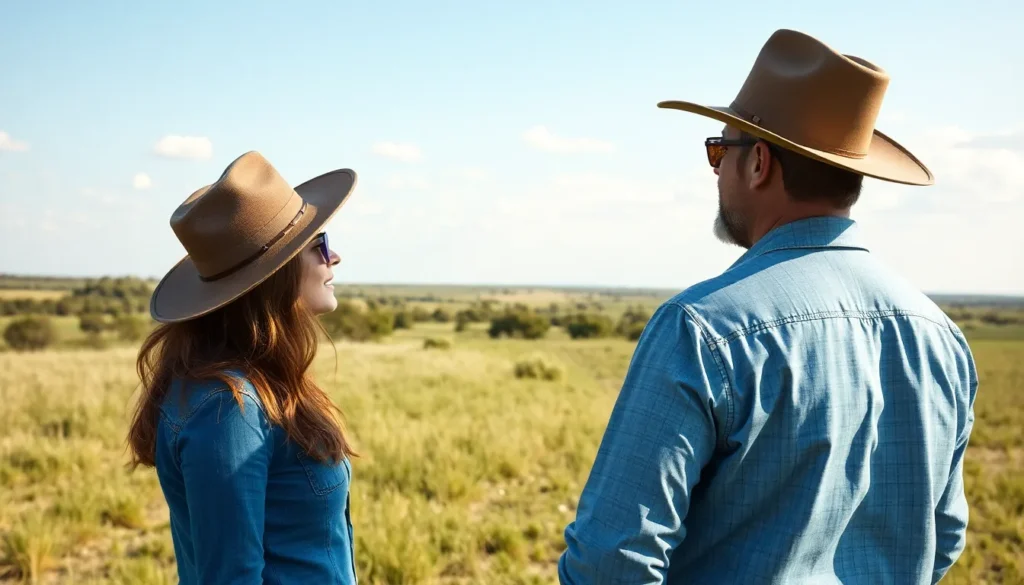 man and woman looking at land - 10 acres for sale in Texas